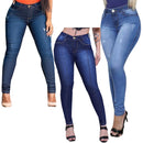 Kit 3 Calças Feminina Cintura Alta Lycra Jeans Com Lycra Elastano Cós Alto Até o Umbigo Modelagem Levanta Bumbum