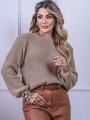 Blusa cropped feminina de tricot manga bufante lisa outono inverno