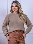 Blusa cropped feminina de tricot manga bufante lisa outono inverno