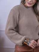 Blusa cropped feminina de tricot manga bufante lisa outono inverno