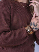 Blusa cropped feminina de tricot manga bufante lisa outono inverno