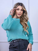 Blusa cropped feminina de tricot manga bufante lisa outono inverno