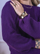 Blusa cropped feminina de tricot manga bufante lisa outono inverno