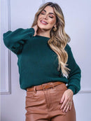 Blusa cropped feminina de tricot manga bufante lisa outono inverno