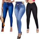 Kit 3 Calças Feminina Cintura Alta Lycra Jeans Com Lycra Elastano Cós Alto Até o Umbigo Modelagem Levanta Bumbum