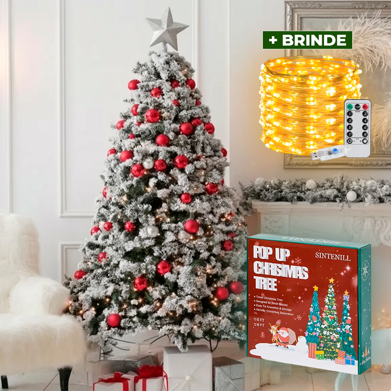 Árvore de Natal Rosé Auto Montável Instantâneo + Pisca Pisca de Natal 10m C/Controle