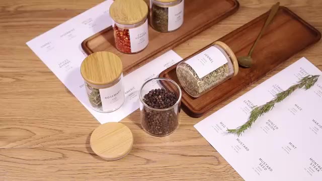 Kit 6 potes de vidro com tampa de bambu herméticos redondos 200ml