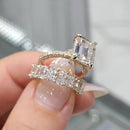 Gorgeous Emerald Cut Wedding Bridal Set In Sterling Silver