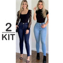Kit 2 Calça Jeans Feminina Com Elastano Skinny Efeito Levanta Bumbum Cintura Alta