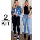 Kit 2 Calça Jeans Feminina Com Elastano Skinny Efeito Levanta Bumbum Cintura Alta